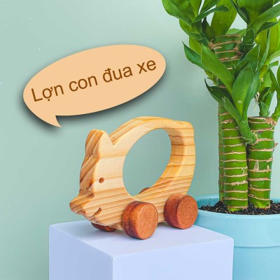 Bộ 3 con thú có bánh xe - Đồ chơi gỗ giải trí cho bé rèn luyện khả năng cầm nắm