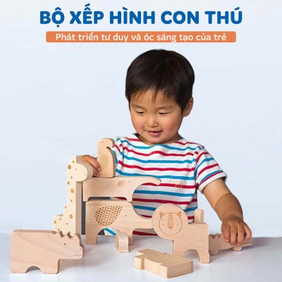 Bộ xếp hình con thú bằng gỗ cho bé - Đồ chơi tư duy và sáng tạo