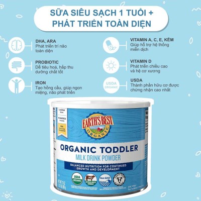 Sữa Earth’s Best Organic Toddler 595g cho bé - từ 12 tháng (Earth's Best xanh)